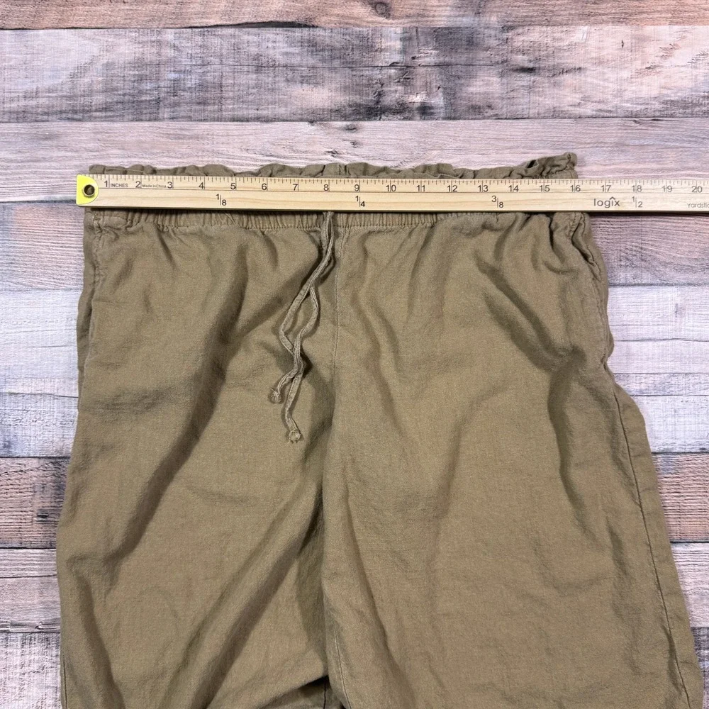 H&M Divided Women Brown Linen Blend Wide Leg Drawstring Pants Medium‎